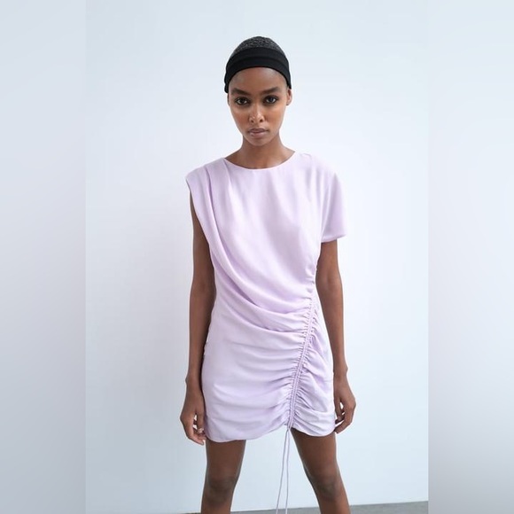 NWT Zara Ruched Satin Effect Mini Dress - Picture 3 of 8